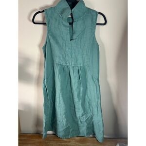 Terzo Millennio Italy Teal Linen Sleeveless Tunic Dress Side Pockets Small 2192